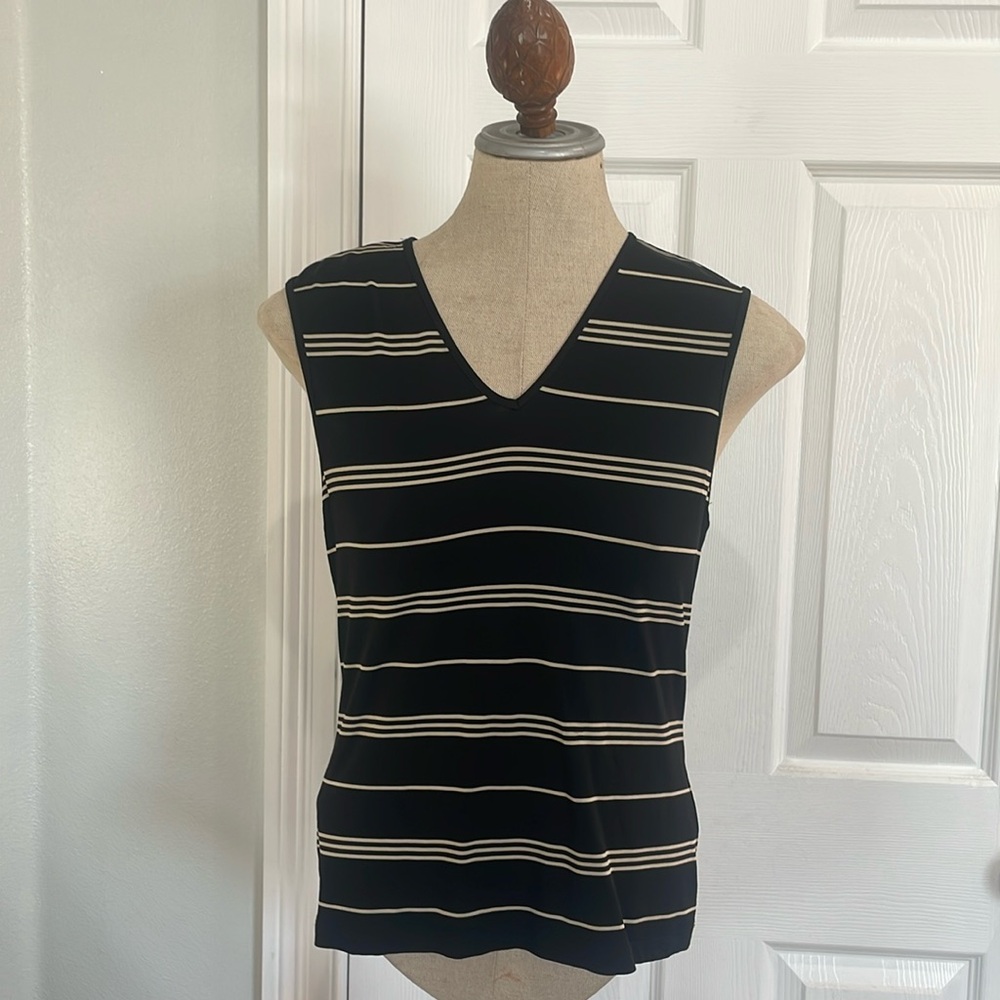 Banana Republic sleeveless top striped V-neck stretch jersey white size S small